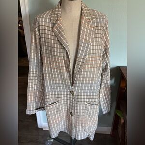 Free People Better Together Oversized Plaid 100% Cotton Blazer Size Medium